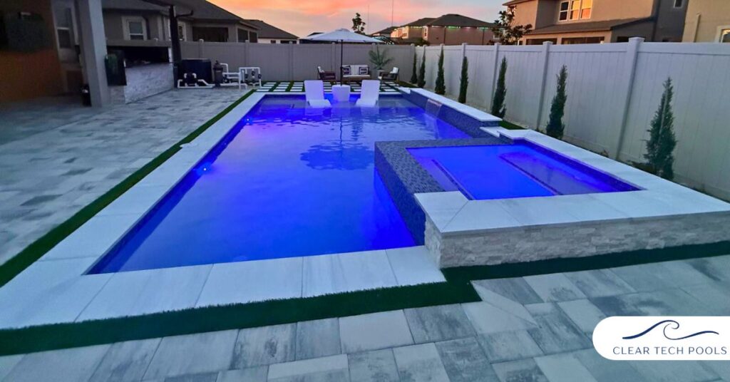 Luxury residential pool with blue LED lights
